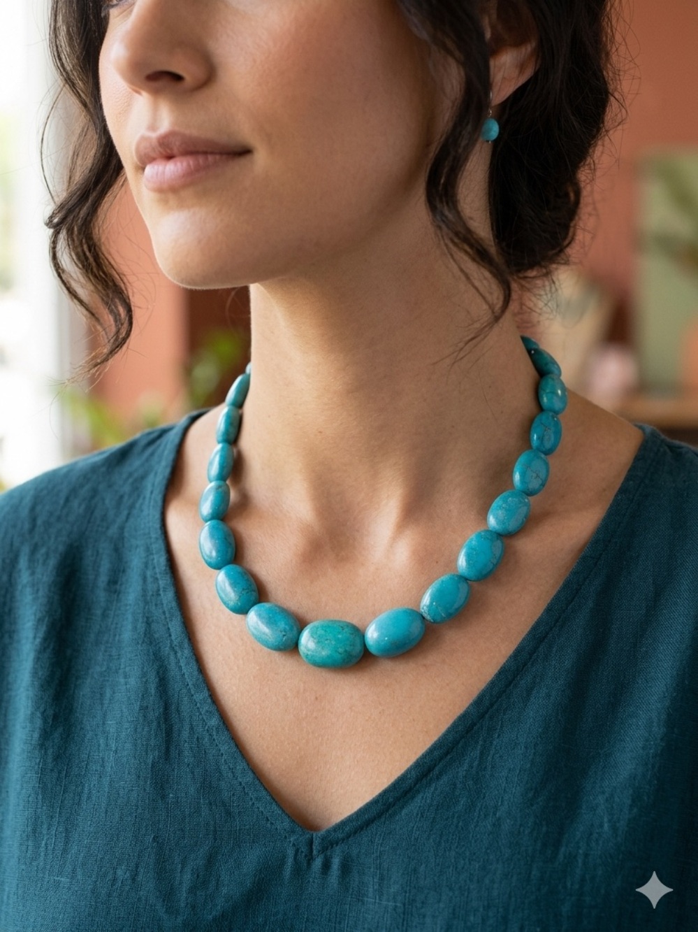 Vintage Elegant Turquoise Beaded Necklace